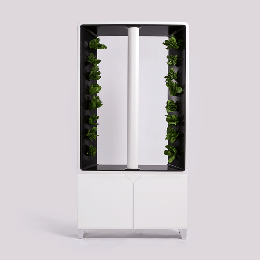 Flat White unit with leafy green vegetables growing in a streamlined, modern design."